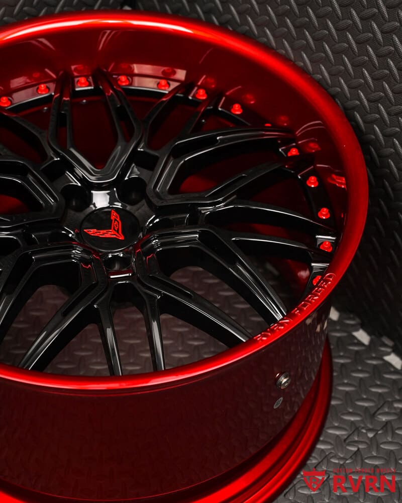 Red Mist spoke finish of RVRN RV-T081 forged wheels for C8 Corvette