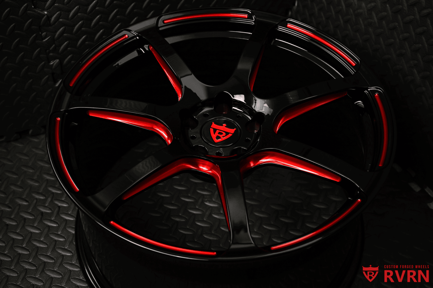Deep concave black and red wheels for Corvette Stingray.