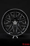 Rear view showing deep concave 21x13 +27 RVRN RV-C081 Corvette aftermarket wheels in gloss black on a 2025 Corvette C8 Z06.
