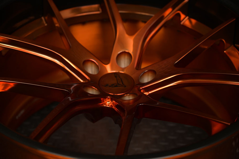 On-road shot of Corvette Z06 with bronze RV-DC24 wheels