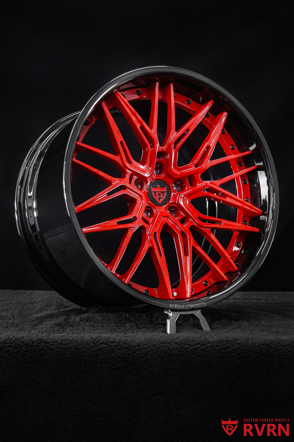 Custom RVRN RV-T081 forged wheels for a Corvette C8 Z06 featuring a Y-spoke deep dish design, 20x10 front and 21x13 rear fitment