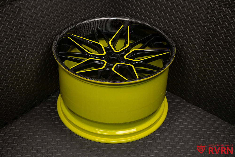 Corvette Z06 aftermarket wheels with carbon fiber lip and accelerate yellow trim