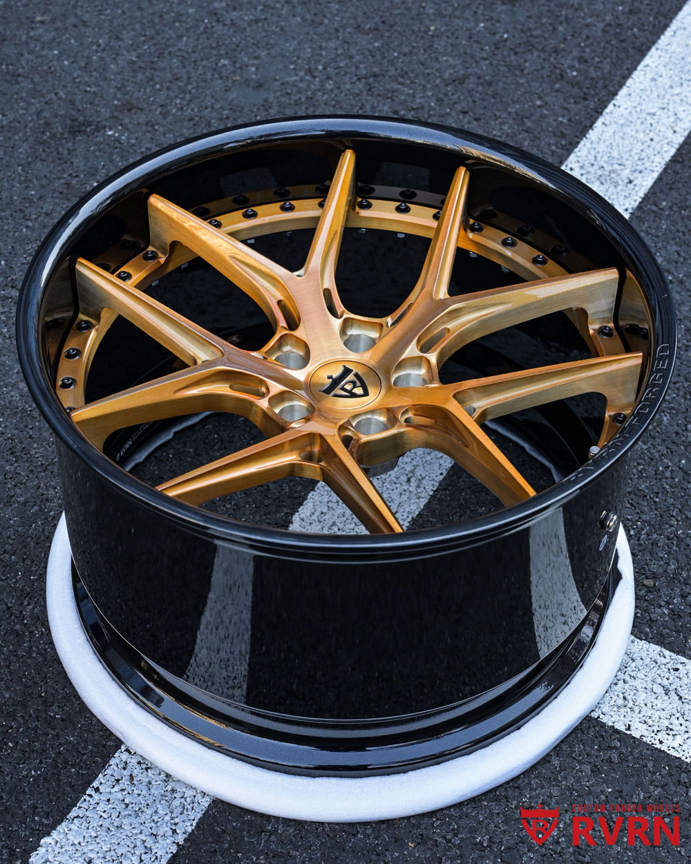 Corvette C8 forged wheels 21x13 rear fitment aggressive stance brushed bronze and black barrel design