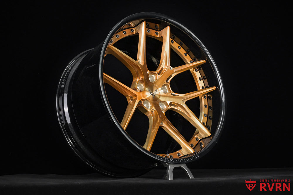 brushed bronze wheels with black barrel Corvette C8 E-Ray forged wheels visual contrast 20x10 21x13