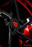 Detailed view of the Red Mist barrel on an RVRN RV-MC35 forged wheel customized for the 2026 Corvette C8 Stingray Base