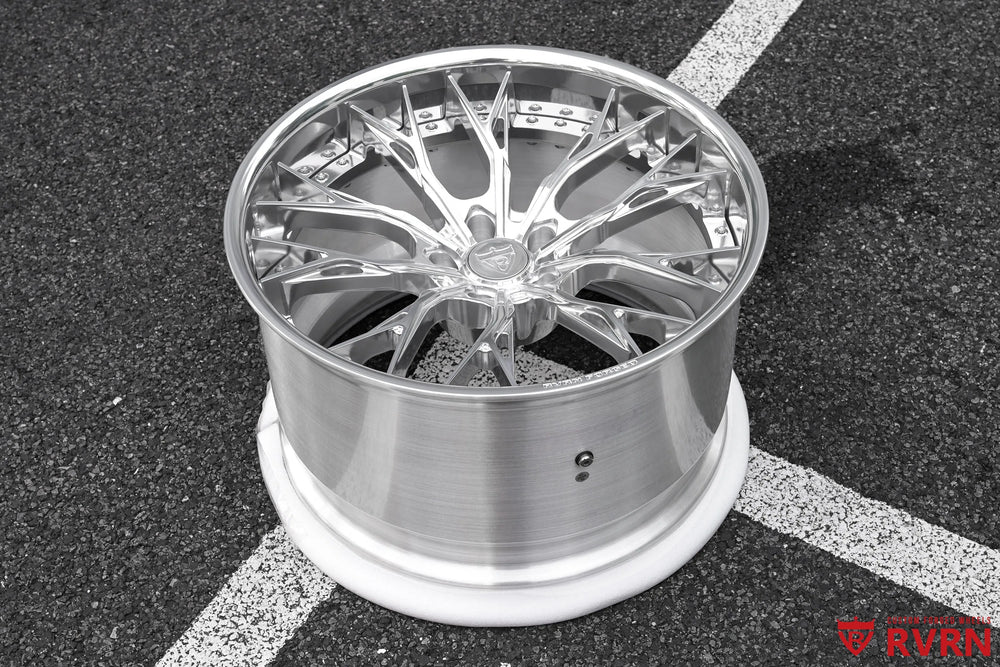 2026 Chevrolet Corvette C8 Z06 with Z07 Package RV-DC04 Y-Spoke 2-Piece Forged wheel in All Polished finish, three-quarter view highlighting the polished outer barrel, deep profile, and multi-piece construction