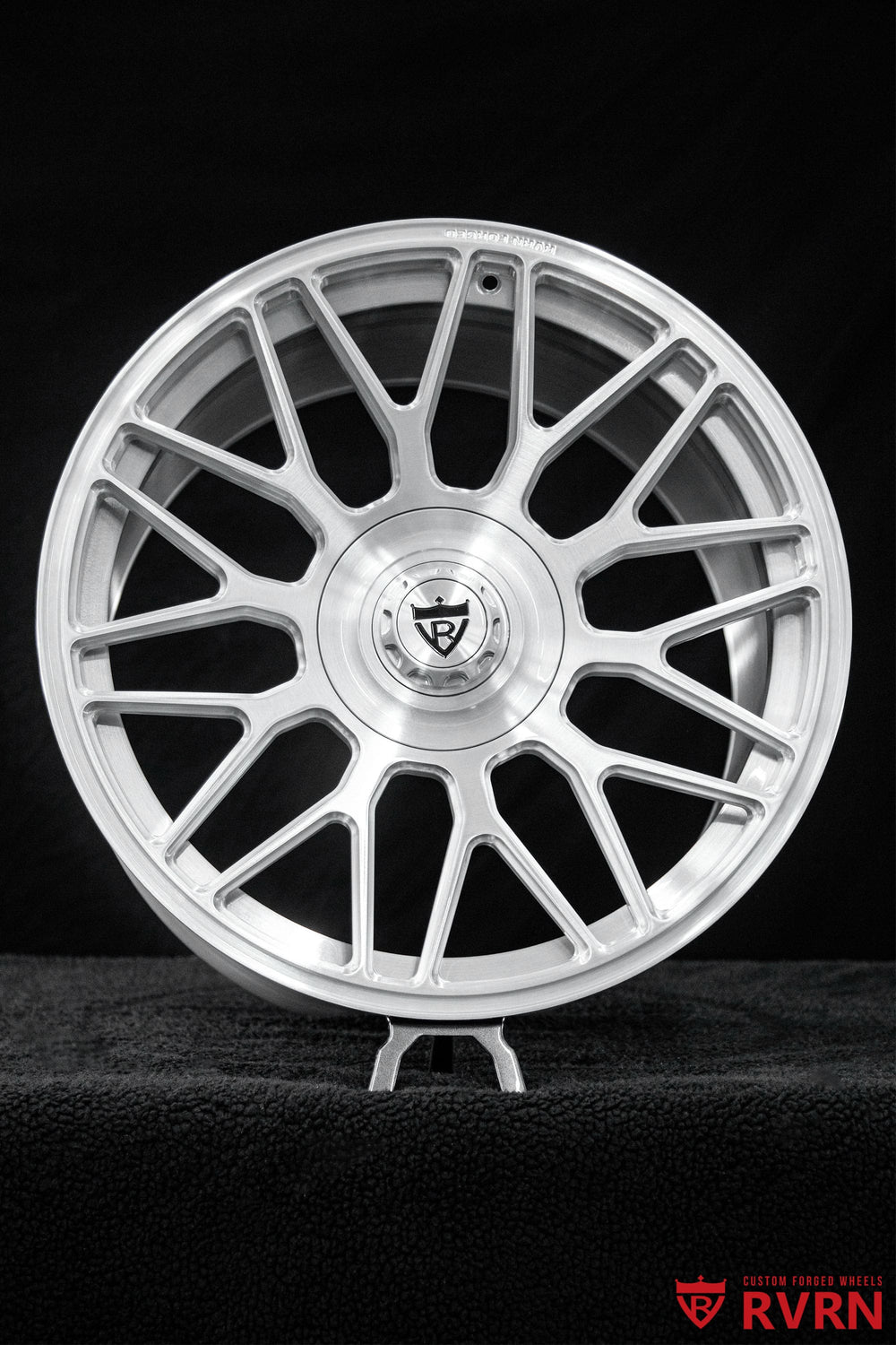 RVRN RV-MC26 forged wheels for a 2026 Corvette C8 ZR1 in all brushed aluminum, featuring Y-spoke deep concave design, 20x10 front and 21x13 rear
