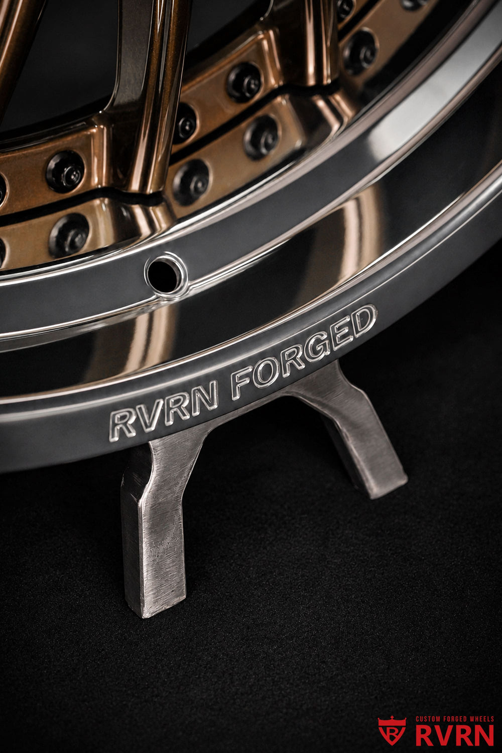 Deep dish profile of RVRN RV-DN01 two-piece forged wheels customized for the 2026 Dodge Ram 2500 Larimer in 22x11 +0mm sizing