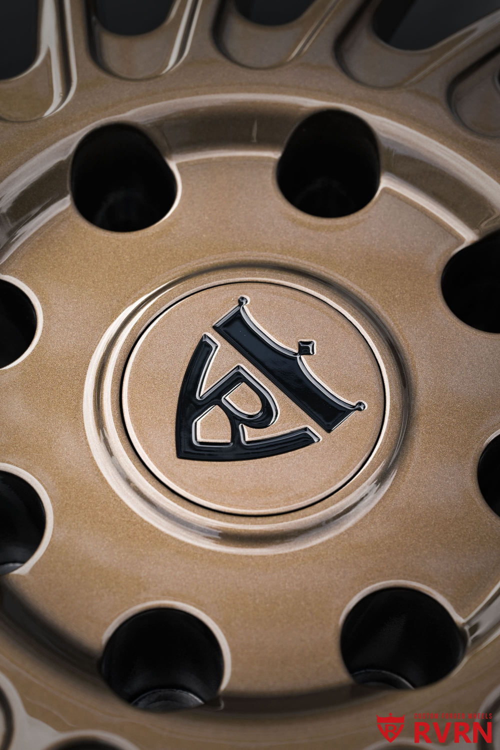 2026 Dodge Ram 2500 Larimer fitted with RVRN RV-DN01 custom wheels, showcasing a deep dish profile, gloss bronze spokes and 22x11 +0mm fitment