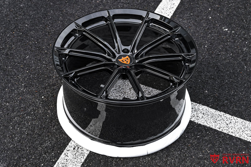 2026 McLaren Artura RV-MC29 gloss black wheels with custom 19x8.5 front fitment and multi spoke forged wheel design by RVRN Wheels