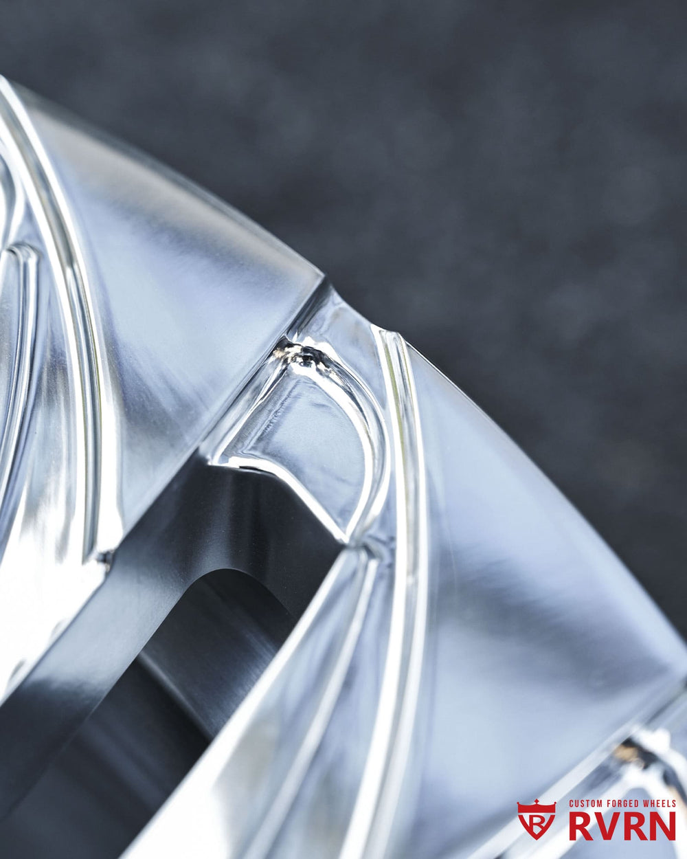 High-detail close-up of polished aluminum finish and spoke structure