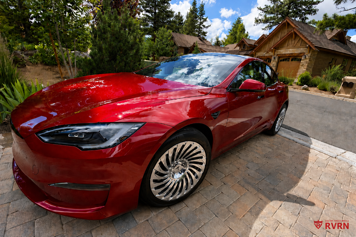 2026 Tesla Model S Long Range with RVRN RV-MF150 custom forged monoblock all polished wheels in Reno, Nevada.