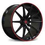 MJ02 Gloss Black with Red Lip Accents Forged Wheel for Corvette Racing