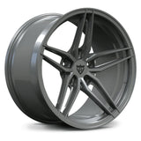 Gunmetal Gray RV-MP03 monoblock forged wheel, deep concave design matching Corvette tactical aesthetics.