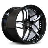 RV-DC36D forged directional rim in high-contrast black and white finish, engineered for modern sport coupes.