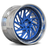 A blue and polish custom 3-piece wheels RV-C13 by RVRN Wheels, tailored for enthusiasts who demand quality and style. Custom made to order for any vehicle