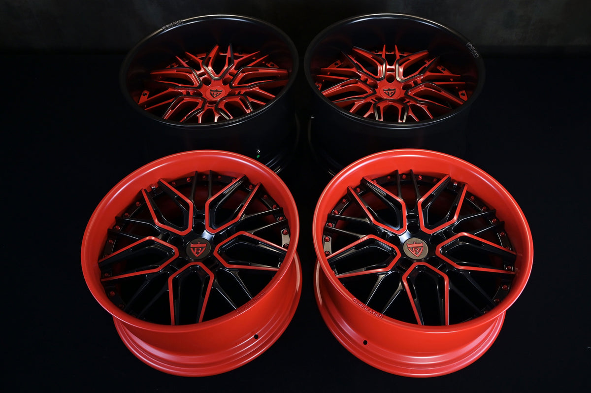 2023 Corvette C8 Z51 Widebody Custom Deep Dish Wheels-RVRN T081 Forged 2pc Rims-Red and black