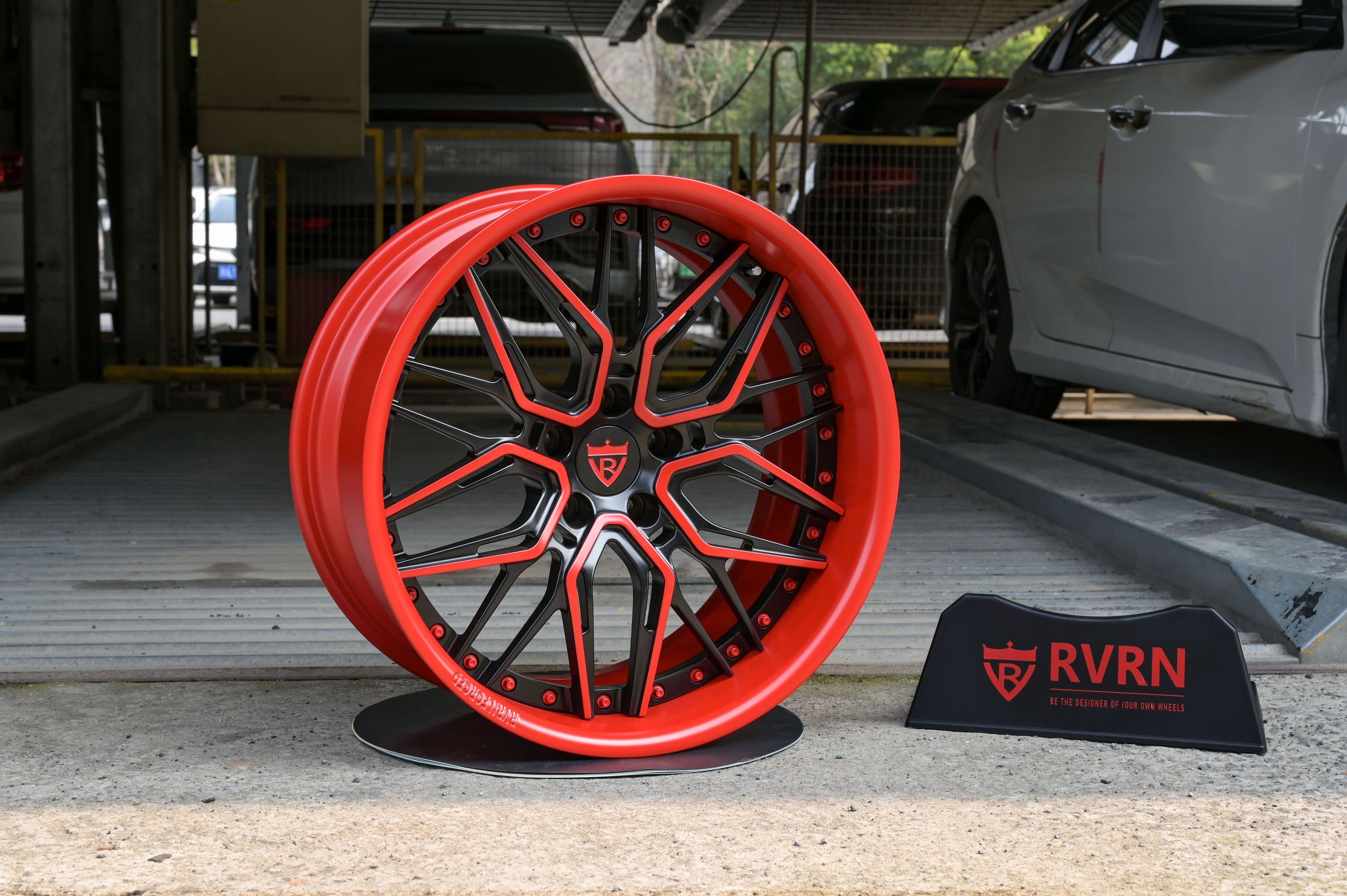 2023 Corvette C8 Z51 Widebody Custom Deep Dish Wheels-RVRN T081 Forged 2pc Rims-Red and black