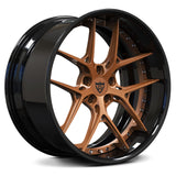 Custom 2-piece forged wheel RV-DR08 in black and bronze finish, designed for sporty elegance and unique car styling.