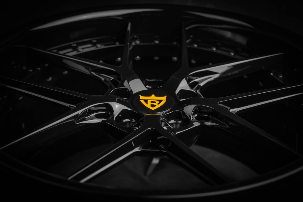 Corvette C8 Z51 RV-DR08 black custom forged wheel by RVRN Wheels featuring a sleek and polished design.