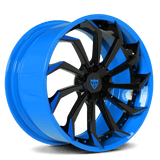 Custom forged 2-piece RV-DC01 wheel in blue and black, 19-inch to 20-inch staggered fitment for Corvette C1-C8, aggressive style, free shipping