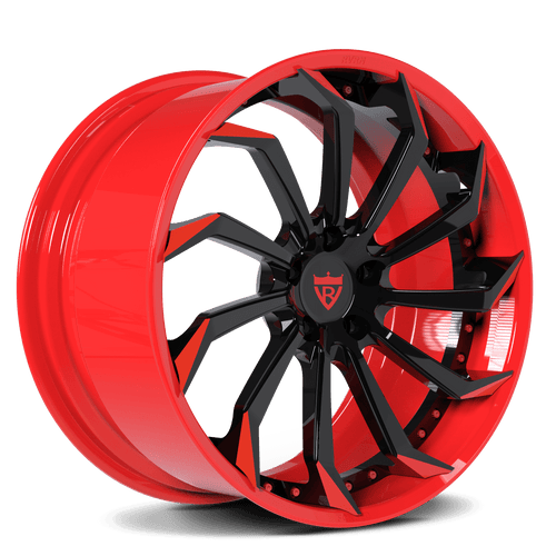 Custom forged 2-piece RV-DC01 wheel for Corvette C1-C8 with aggressive style in red and black, 19-inch staggered fitment, free shipping.