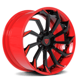 Custom forged 2-piece RV-DC01 wheel for Corvette C1-C8 with aggressive style in red and black, 19-inch staggered fitment, free shipping.