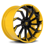 Custom forged 2-piece wheels for Corvette, aggressive style, 19-inch staggered fitment available, yellow and black design, free shipping