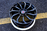 Custom forged 1-piece wheel RV-MC02 with aggressive design, available in 15"-26" sizes, fits Corvette C1-C8 models, black finish.