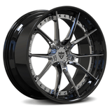 Custom built Aston Martin rims with sleek black and chrome finish for elegance