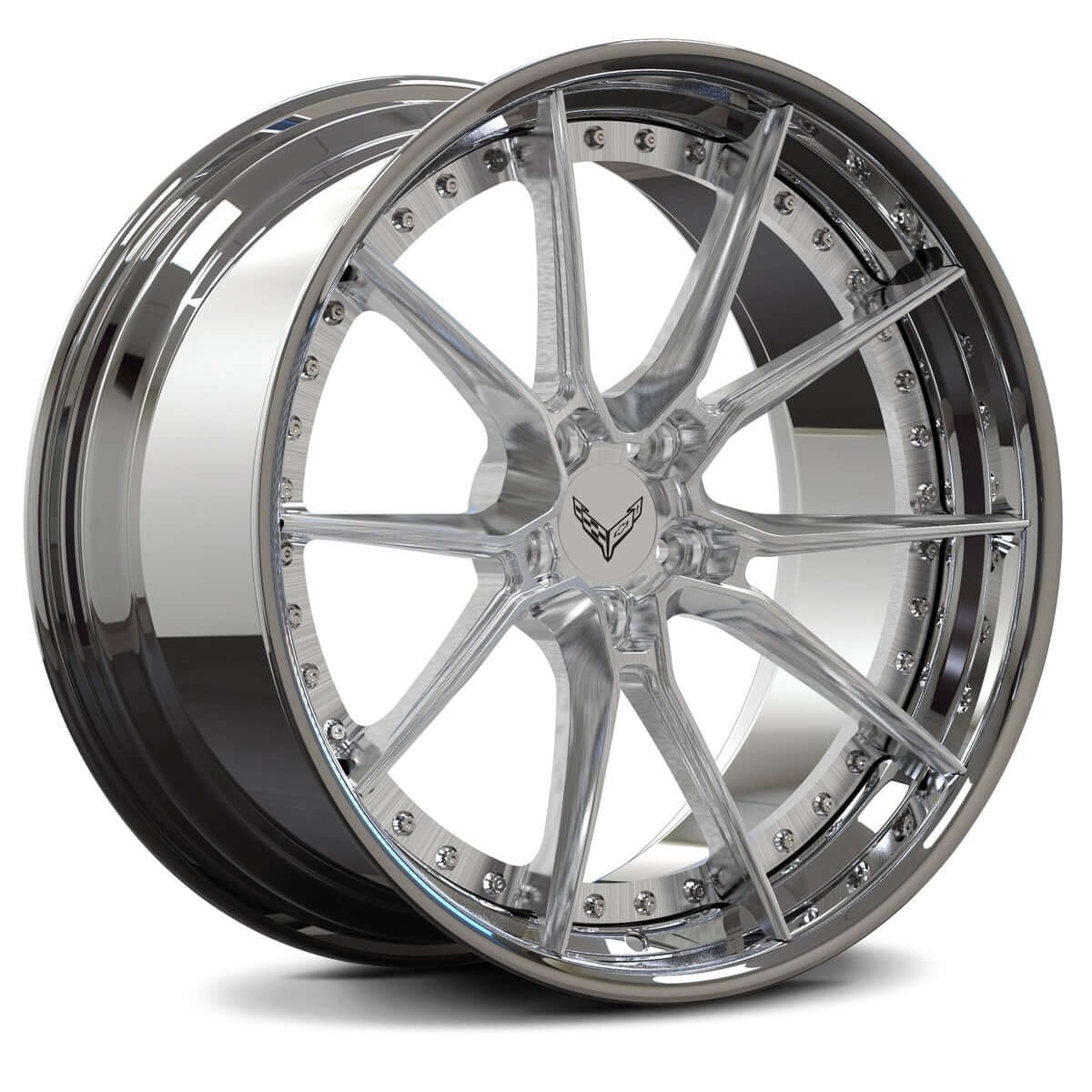 Brushed Aluminum Corvette C8 rims with chrome barrel – custom luxury wheels