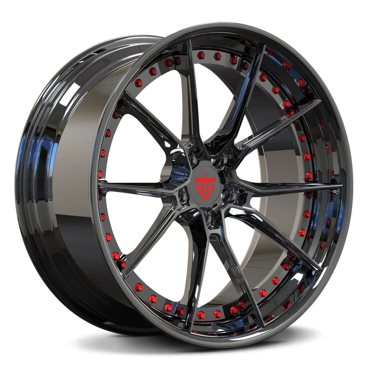 Chrome with RVRN Red Hardwares RVRN C8 rims – rugged luxury for Corvette enthusiasts