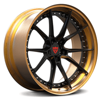 Transparent copper and black RV-DB082 forged rims – 10-spoke custom built for racing