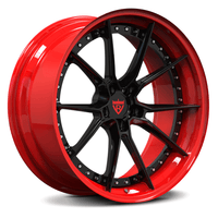 Red and black RV-DB082 forged wheels – aggressive racing look with 10 spokes