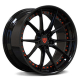 Gloss Black RVRN forged wheels with orange accents for Dodge Ram 1500 trucks 