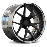 Custom forged 2-piece wheels RV-DB189 for BMW M4 and other vehicles, sleek black and polished finish.
