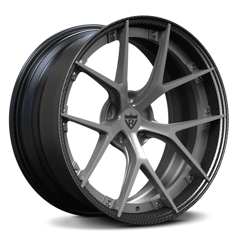 Custom forged wheel RV-DB189 featuring a sleek gray and carbon design, ideal for BMW M4 and other luxury vehicles.