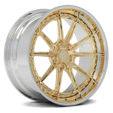 Gold and black custom 2-piece forged Corvette wheel from RVRN FORGED DC05 Series, aftermarket rim with unique design