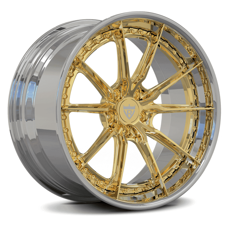 Wheels for Corvette C1-c8 z06 with any color option, gold and chrome rims, RVRN Custom Forged Wheels RV-DC04 Series