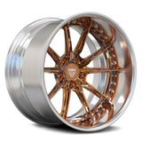 A multi-spoke custom car wheel rim featuring a polished copper-colored center and spokes with a silver outer barrel and lip, shown on a white background.