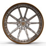 Rose gold custom forged deep dish rim for trucks, SUVs, and sports cars. 17"-26" sizes, chrome finish, aerospace-grade alloy, max concavity.