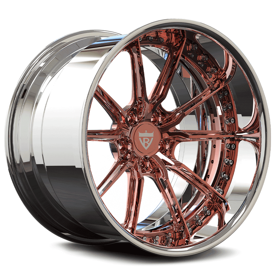 Custom Forged 2-Piece RV-DC05 Deep Dish Wheel - Rose Gold and Chrome, Ideal for Truck, SUV, Sports Car, 20-Inch Size, Custom Per Order