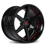 Custom forged black chrome concave wheel with red accents, ideal for C8 Corvette aftermarket upgrades.