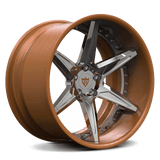 Custom forged RV-DC19 2-piece wheel in bronze and chrome finish for Dodge Dakota R/T, 17"-26", custom 6 lug rims, 6061-T6 aluminum, concave design