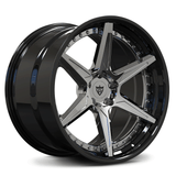Custom forged 2-piece concave wheels in black chrome finish designed for C8 Corvette and aftermarket applications.