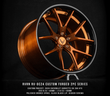 Custom Forged RV-DC24 Corvette C8 Wheels, Polished Bronze, Gloss Black Lip, Concave Rims, Aerospace-grade Aluminum