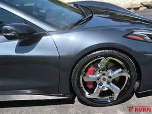 Side profile 2020 Corvette C8 Stingray Z51 aftermarket wheels C8 Corvette RV-DC25 5 spoke rims 20x8.5 21x11 gloss black chrome