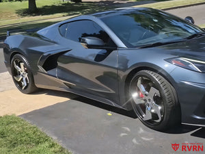 Close up front wheel 2020 Corvette C8 Stingray Z51 20x8.5 RV-DC25 forged chrome wheel 5 spoke design