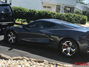 Rear three quarter view of 2020 Corvette C8 Stingray Z51 on RV-DC25 chrome wheels for C8 Corvette 20x8.5 21x11 forged setup