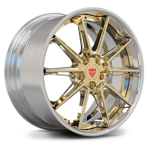 Gold and Chrome Rims for Corvette C8 Z06, E-Ray-RVRN Custom Forged Wheels 2-Piece Series RV-DC26, 20x10, 21x13 sizes